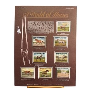 Postal Commemorative Society A World of Horses Comoros Stamp Display Page 8pcs